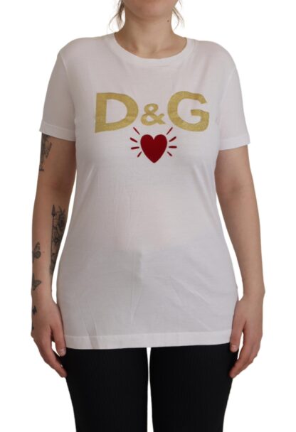 Dolce & Gabbana - Chic White Cotton Round Neck Tee with Heart Motif