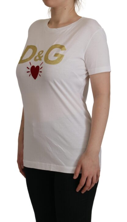 Dolce & Gabbana - Chic White Cotton Round Neck Tee with Heart Motif