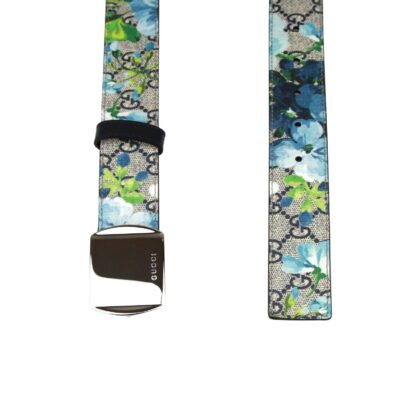 Gucci - Gucci Unisex Silver Buckle Blue GG Supreme Coated Canvas Belt