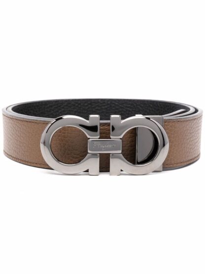 Salvatore Ferragamo - Salvatore Ferragamo Cognac Men's Brown Coated Canvas Reversible Belt