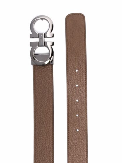 Salvatore Ferragamo - Salvatore Ferragamo Cognac Men's Brown Coated Canvas Reversible Belt