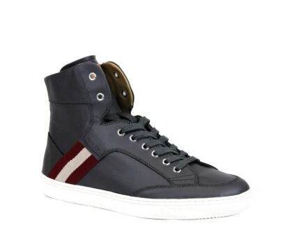 Bally - Dark Grey Calf Leather Hi Top Sneaker With Red Beige