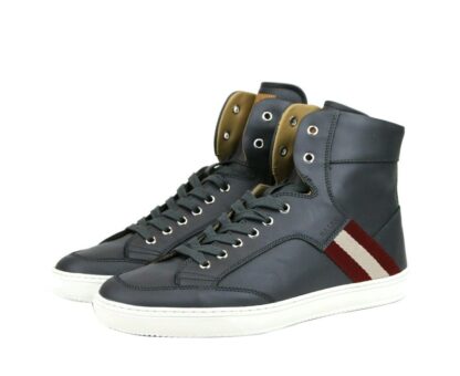 Bally - Dark Grey Calf Leather Hi Top Sneaker With Red Beige