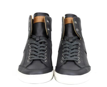 Bally - Dark Grey Calf Leather Hi Top Sneaker With Red Beige