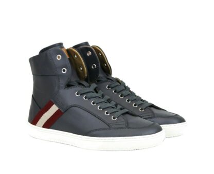 Bally - Dark Grey Calf Leather Hi Top Sneaker With Red Beige