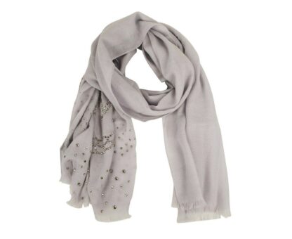 MCM - Grey Dawn Cashmere With Swarovski Crystal Logo Scarf