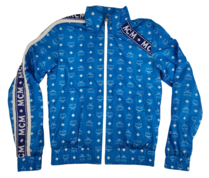 MCM - Women's Blue Nylon Bomber Jacket White Logo Print