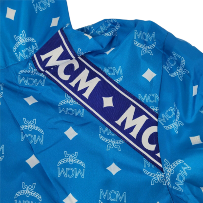 MCM - Women's Blue Nylon Bomber Jacket White Logo Print