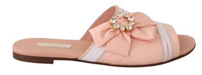 Dolce & Gabbana - Crystal Embellished Silk Slides in Pink