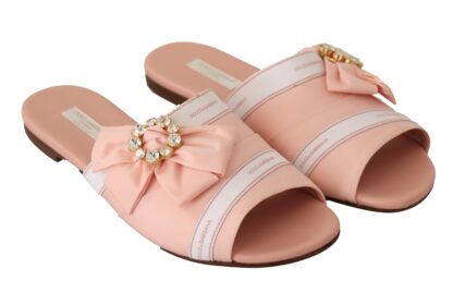 Dolce & Gabbana - Crystal Embellished Silk Slides in Pink