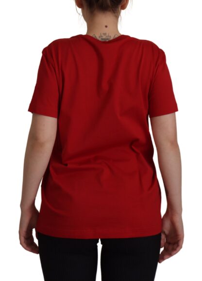 Dolce & Gabbana - Red Cotton Round Neck Tee with Crown Print