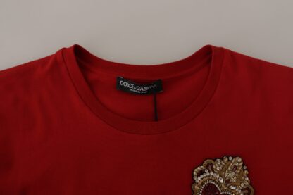 Dolce & Gabbana - Red Cotton Round Neck Tee with Crown Print