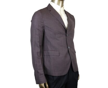 Gucci - Gucci Men's 2 Buttons Grey / Burgundy Vichy Wool Gauze Jacket