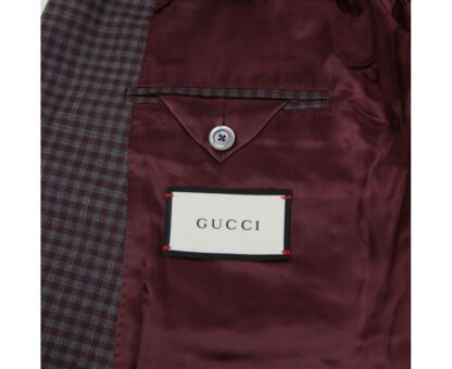 Gucci - Gucci Men's 2 Buttons Grey / Burgundy Vichy Wool Gauze Jacket