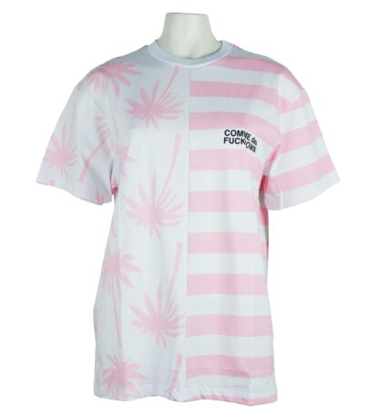 Comme Des Fuckdown - Chic Pink Striped Cotton Tee with Palm Motif