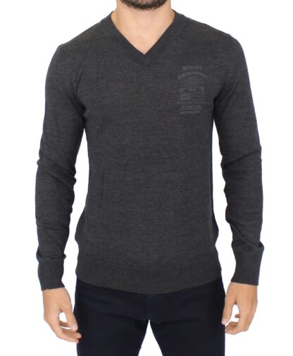 Ermanno Scervino - Chic Gray V-Neck Wool Blend Pullover Sweater