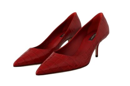 Dolce & Gabbana - Red Leather Kitten Heels Pumps Women's Shoes