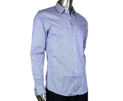 Gucci - Gucci Men's Stripped Slim Navy / White Cotton Dress Shirt