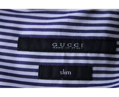 Gucci - Gucci Men's Stripped Slim Navy / White Cotton Dress Shirt