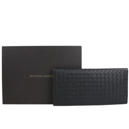 Bottega Veneta - Bottega Veneta Unisex Intercciaco Woven Black Leather Long wallet