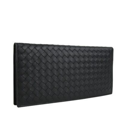 Bottega Veneta - Bottega Veneta Unisex Intercciaco Woven Black Leather Long wallet