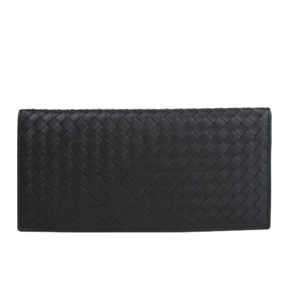 Bottega Veneta - Bottega Veneta Unisex Intercciaco Woven Black Leather Long wallet