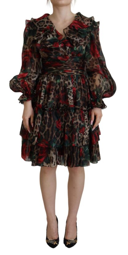 Dolce & Gabbana - Silk Leopard Print & Red Roses Dress