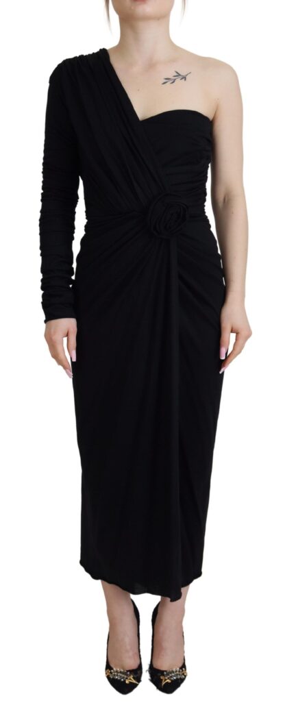 Dolce & Gabbana - Elegant Black Sheath Wrap Wool Dress