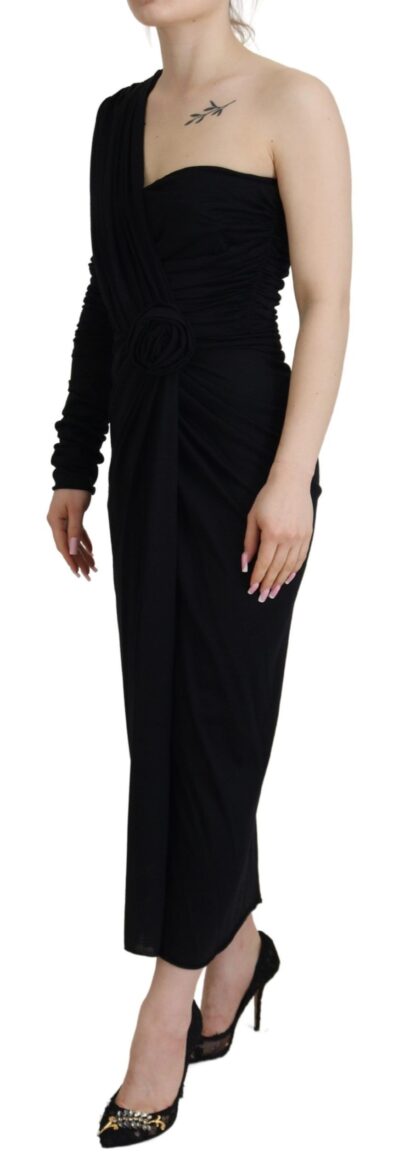 Dolce & Gabbana - Elegant Black Sheath Wrap Wool Dress