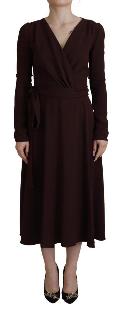 Dolce & Gabbana - Elegant Brown Long Sleeve Wrap Dress