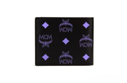 MCM - Small Black Dahlia Purple Smooth Visetos Monogram Logo Leather Bifold Wallet