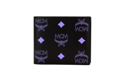 MCM - Small Black Dahlia Purple Smooth Visetos Monogram Logo Leather Bifold Wallet