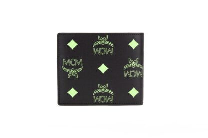 MCM - Small Black Summer Green Smooth Visetos Monogram Logo Leather Bifold Wallet