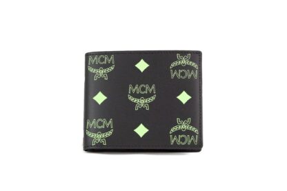 MCM - Small Black Summer Green Smooth Visetos Monogram Logo Leather Bifold Wallet