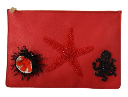 Dolce & Gabbana - Elegant Red Leather Clutch with Gold Accents