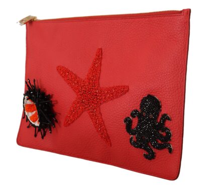 Dolce & Gabbana - Elegant Red Leather Clutch with Gold Accents