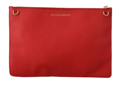 Dolce & Gabbana - Elegant Red Leather Clutch with Gold Accents