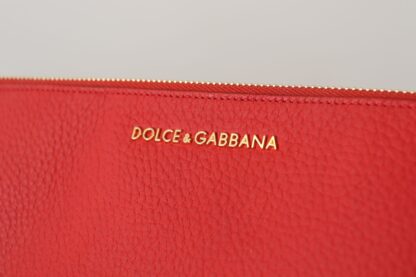 Dolce & Gabbana - Elegant Red Leather Clutch with Gold Accents