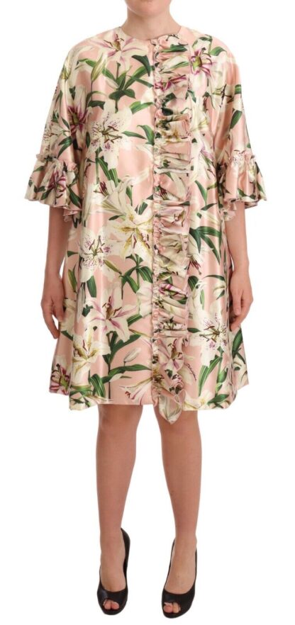 Dolce & Gabbana - Elegant Floral Ruffled Silk Long Coat