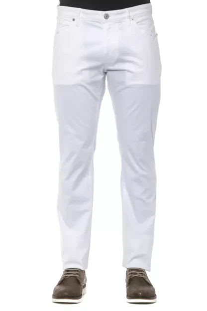 PT Torino - White Cotton Men Slim Trouser