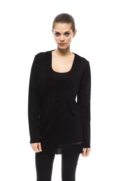 Ungaro Fever - Chic Black Long Cardigan with Logo Detail