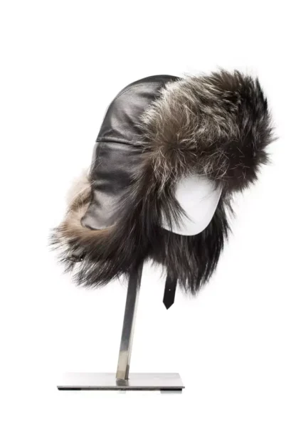 Billionaire Italian Couture - Elegant Gray Fox Fur Logo Hat