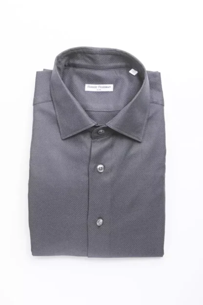 Robert Friedman - Blue Cotton Men's Slim Shirt