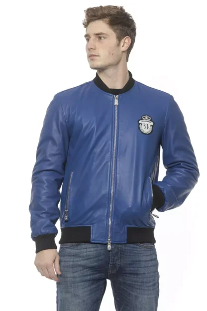 Billionaire Italian Couture - Blue Leather Men's Bomber Jacket