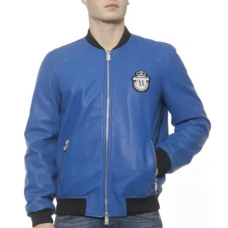 Billionaire Italian Couture - Blue Leather Men's Bomber Jacket