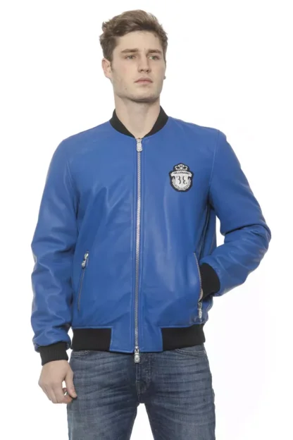 Billionaire Italian Couture - Blue Leather Men Bomber