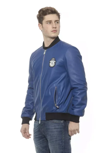 Billionaire Italian Couture - Blue Leather Men's Bomber Jacket