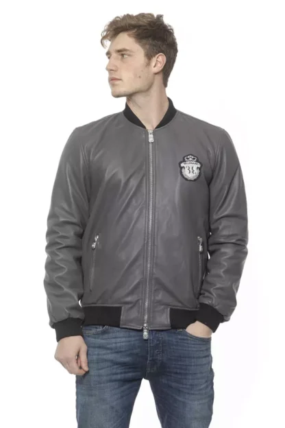 Billionaire Italian Couture - Gray Leather Men's Bomber Jacket