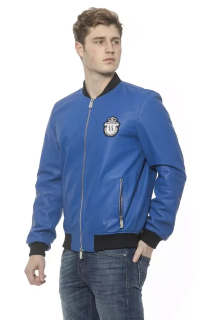 Billionaire Italian Couture - Blue Leather Men Bomber