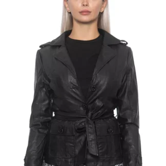 Sandro Ferrone - Black Polyurethane Women Jacket